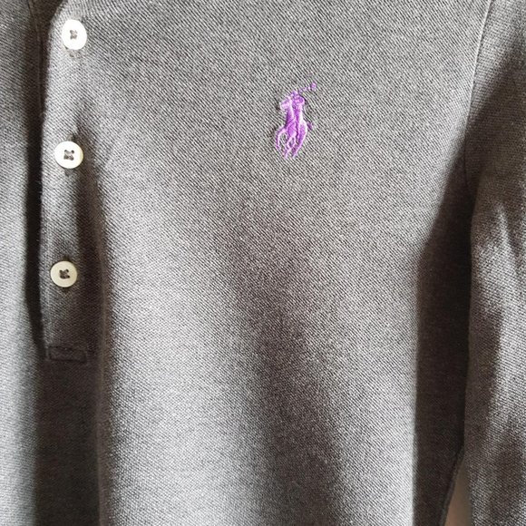 Polo Ralph Lauren 5 buttons grey long sleeve top with purple horse emblem - Picture 5 of 6